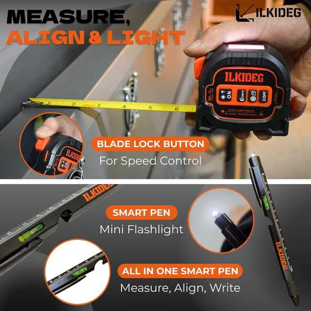 Alt view image 5 of 7 - 4-in-1 Digital Laser Tape Measure - Multitool Pen, 196ft Laser Measuring Tool, 16ft Measuring Tape, Crosshair Line Laser Level, Area/Volume/Pythagorean, Woodworking Tools, DIY, Ft/Ft+in/in/M Unit, edc