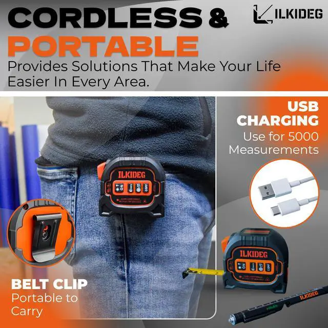Alt view image 4 of 7 - 4-in-1 Digital Laser Tape Measure - Multitool Pen, 196ft Laser Measuring Tool, 16ft Measuring Tape, Crosshair Line Laser Level, Area/Volume/Pythagorean, Woodworking Tools, DIY, Ft/Ft+in/in/M Unit, edc