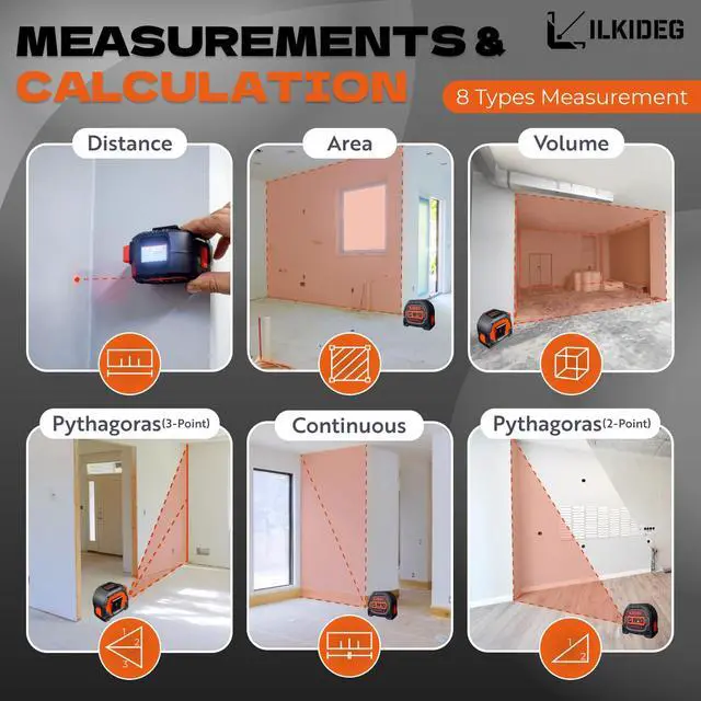 Alt view image 6 of 7 - 4-in-1 Digital Laser Tape Measure - Multitool Pen, 196ft Laser Measuring Tool, 16ft Measuring Tape, Crosshair Line Laser Level, Area/Volume/Pythagorean, Woodworking Tools, DIY, Ft/Ft+in/in/M Unit, edc