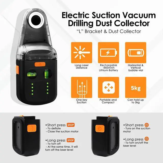 Alt view image 4 of 7 - Laser Leveler Tool 4-in-1 Wall Laser Level with Line Laser, Drill Dust Collector, Electronic Vacuum Suction Cup and Wall Bracket, Rechargeable Laser Level Tool for Picture Hanging, Home Renovations