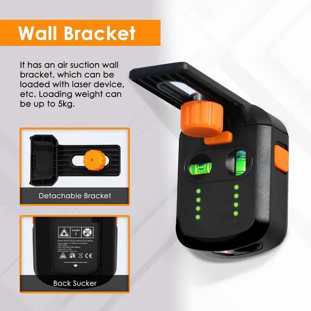 Alt view image 5 of 7 - Laser Leveler Tool 4-in-1 Wall Laser Level with Line Laser, Drill Dust Collector, Electronic Vacuum Suction Cup and Wall Bracket, Rechargeable Laser Level Tool for Picture Hanging, Home Renovations