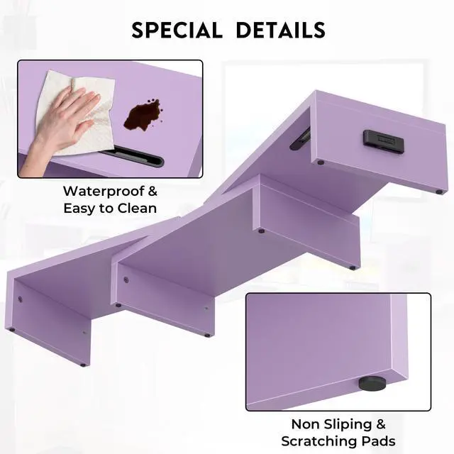 Alt view image 7 of 7 - Dual Monitor Stand Riser with Smartphone Holder, Adjustable Length & Swivel Angle, Ergonomic Wooden Desktop Organizer for PC Monitor, Laptop, Printer, Large Storage, Purple