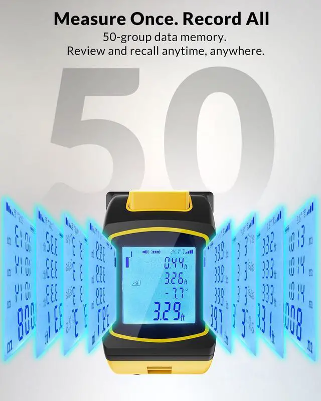 Alt view image 4 of 7 - Laser Tape Measure 4-in-1, 197FT Laser Distance Meter with 16FT Auto-Lock Tape, Cross-Line Laser Level, Dual-Axis Angle, Backlit LCD, Distance/Area/Volume, Pythagorean Theorem & Angle Measurement