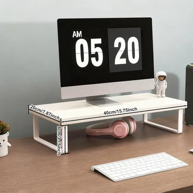 Alt view image 3 of 7 - Stable Wood Computer Monitor Stand for Desk Organizer, Anti-slip Computer Riser Monitor Shelf for PC Laptop Notebook Home & Office (White)