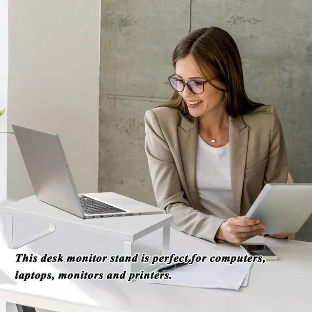 Alt view image 5 of 7 - Stable Wood Computer Monitor Stand for Desk Organizer, Anti-slip Computer Riser Monitor Shelf for PC Laptop Notebook Home & Office (White)