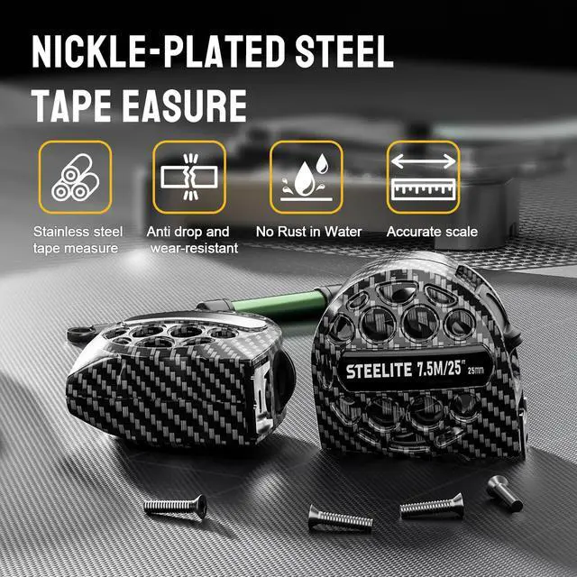 Alt view image 4 of 7 - Tape Measure 25'FT Stainless Steel Waterproof & Rustproof Retractable Measuring Tape with Hollow Design Carbon Fiber