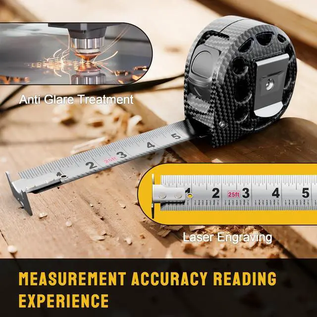 Alt view image 2 of 7 - Tape Measure 25'FT Stainless Steel Waterproof & Rustproof Retractable Measuring Tape with Hollow Design Carbon Fiber
