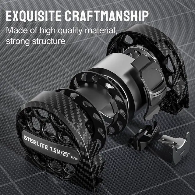Alt view image 6 of 7 - Tape Measure 25'FT Stainless Steel Waterproof & Rustproof Retractable Measuring Tape with Hollow Design Carbon Fiber