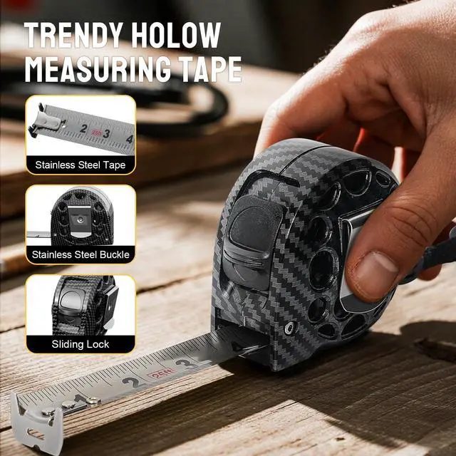 Alt view image 7 of 7 - Tape Measure 25'FT Stainless Steel Waterproof & Rustproof Retractable Measuring Tape with Hollow Design Carbon Fiber