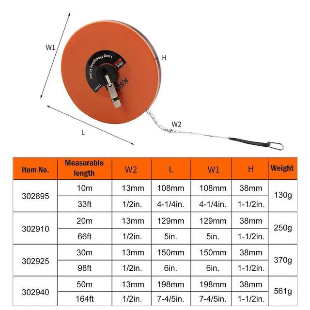 Alt view image 6 of 7 - 302910 Long Fiberglass Tape Measure Double Face Printing Inch/Metric for Construction Work (66ft / 20m)