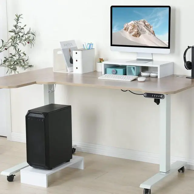 Alt view image 4 of 7 - 20 inch White Monitor Stand Riser, Wood Desktop Stand for PC/TV/Laptop/Printer, White Monitor Riser with Storage, Computer Stand with Keyboard Organizer