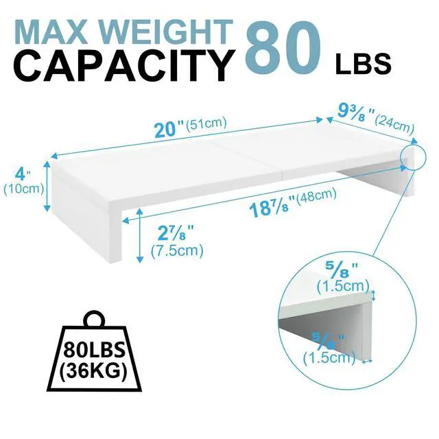 Alt view image 5 of 7 - 20 inch White Monitor Stand Riser, Wood Desktop Stand for PC/TV/Laptop/Printer, White Monitor Riser with Storage, Computer Stand with Keyboard Organizer