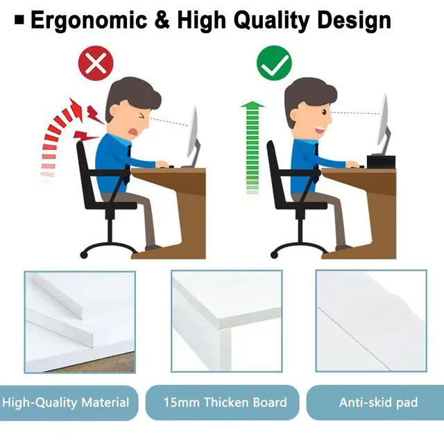 Alt view image 7 of 7 - 20 inch White Monitor Stand Riser, Wood Desktop Stand for PC/TV/Laptop/Printer, White Monitor Riser with Storage, Computer Stand with Keyboard Organizer