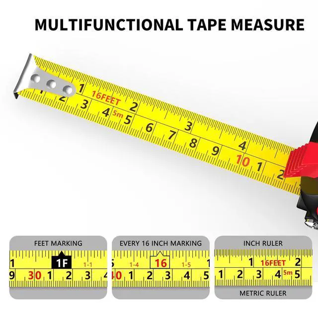 Alt view image 5 of 7 - Tape Measure16FT Self-Locking, Steel Made Retractable Measurement, Imperial/Metric Scale, MID Precision, Easy to Read, Carpenters, Handicrafts. (16FT)