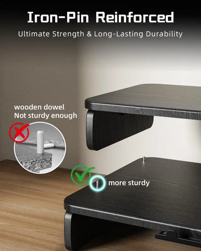 Alt view image 4 of 7 - Dual-Layer Monitor Stand Riser, 2-Tier Ergonomic Desk Organizer with Hidden Phone Holder & Cable Management, Multi-use Desk Stand for Computer, Laptop, Office Supplies, Black