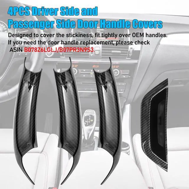 Alt view image 4 of 7 - Compatible with BMW X3 F25/X4 F26 Door Handle Cover,4PCS Driver Side Door Armrest Insert & Interior Passenger Pull Handle Covers for BMW X3 F25 2010-2016,X4 F26 2014-2017 (Carbon Fiber Pattern)