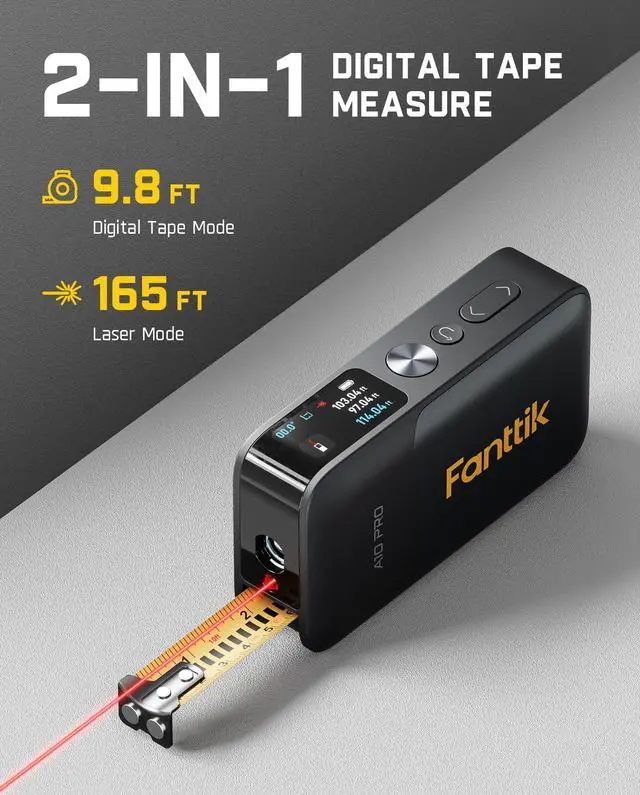 Alt view image 2 of 7 - A10 Pro 2-in-1 Digital Laser Tape Measure with HD IPS Color Display, 165Ft Rechargeable Laser Measurement Tool & 9.8Ft Measuring Tape, 6 Units Selectable, for Distance/Area/Volume