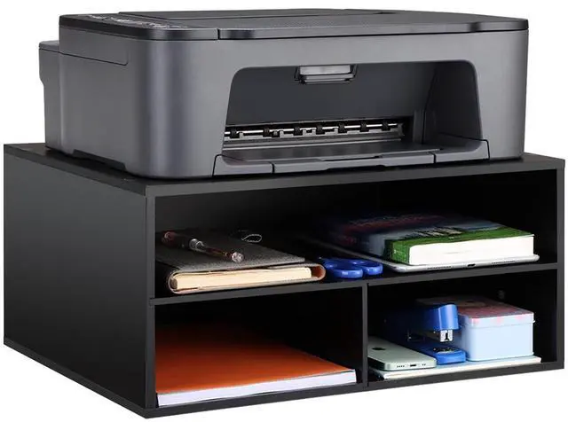 Main image of Printer Stand for Desk - 2 Tier Desktop Printer Stand with Paper Storage, Printer Riser Organizer for Home Office, Holds up to 30 lbs, Black