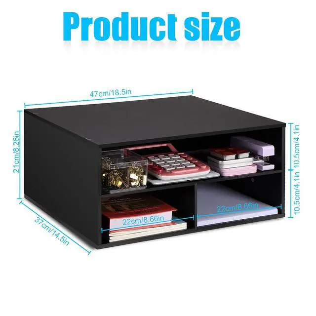 Alt view image 5 of 7 - Printer Stand for Desk - 2 Tier Desktop Printer Stand with Paper Storage, Printer Riser Organizer for Home Office, Holds up to 30 lbs, Black