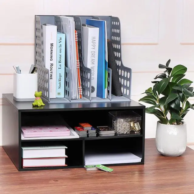 Alt view image 7 of 7 - Printer Stand for Desk - 2 Tier Desktop Printer Stand with Paper Storage, Printer Riser Organizer for Home Office, Holds up to 30 lbs, Black