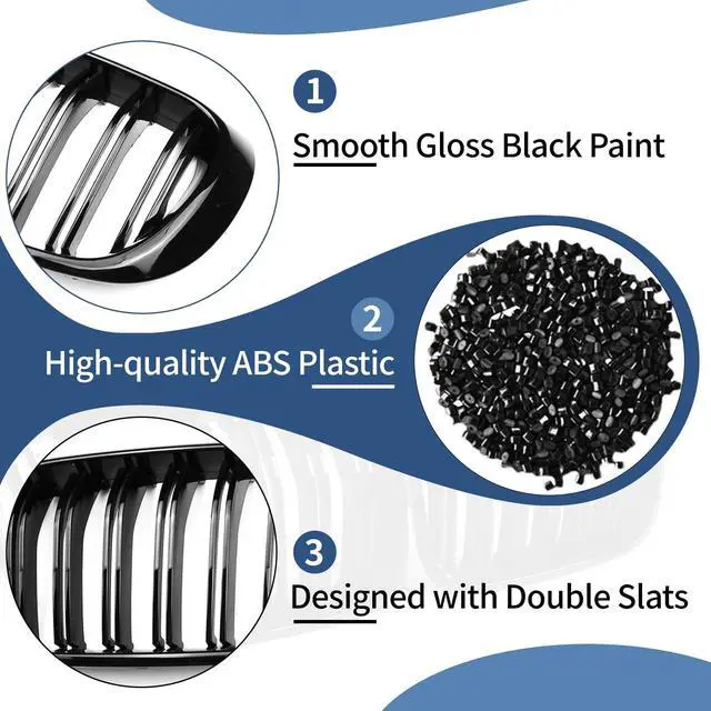 Alt view image 4 of 7 - F25 F26 Grille, Black Front Kidney Grille Grill Compatible with BMW 2014-2017 X3 F25 2015-2018 X4 F26, Gloss Black Double Slats