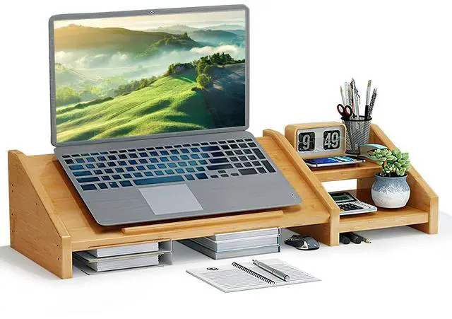 Main image of Bamboo Laptop Stand for Desk with Storage Computer Monitor Riser