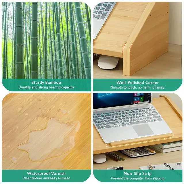 Alt view image 7 of 7 - Bamboo Laptop Stand for Desk with Storage Computer Monitor Riser