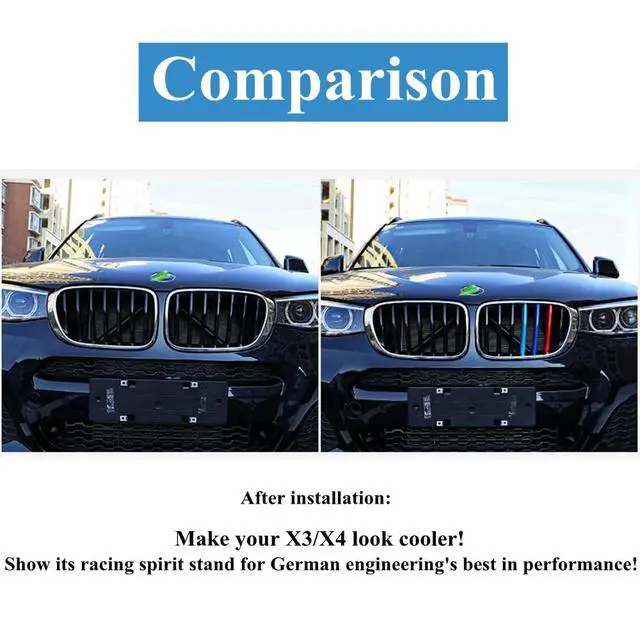 Alt view image 5 of 7 - Tricolored Grille Insert Trims Compatible with BMW 2011-2017 F25 X3