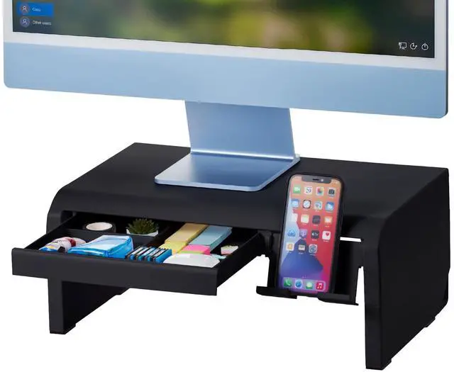 Main image of Konnect Adjustable Monitor Riser with Drawer & Cell Phone Holder, Laptop Stand for Desk, 4 Height Levels, Cable Management & Rubber Feet