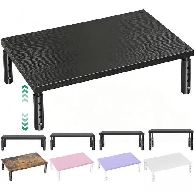 Main image of Desk Organizers and Accessories, Adjustable Computer Monitor Stand Riser, Laptop Stand for Desk, Office Desk Accessories & Workspace Organizers for Home Office, Black Wood
