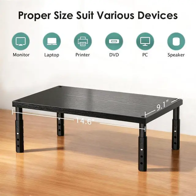 Alt view image 5 of 7 - Desk Organizers and Accessories, Adjustable Computer Monitor Stand Riser, Laptop Stand for Desk, Office Desk Accessories & Workspace Organizers for Home Office, Black Wood