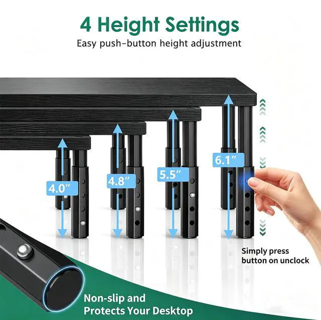 Alt view image 2 of 7 - Desk Organizers and Accessories, Adjustable Computer Monitor Stand Riser, Laptop Stand for Desk, Office Desk Accessories & Workspace Organizers for Home Office, Black Wood