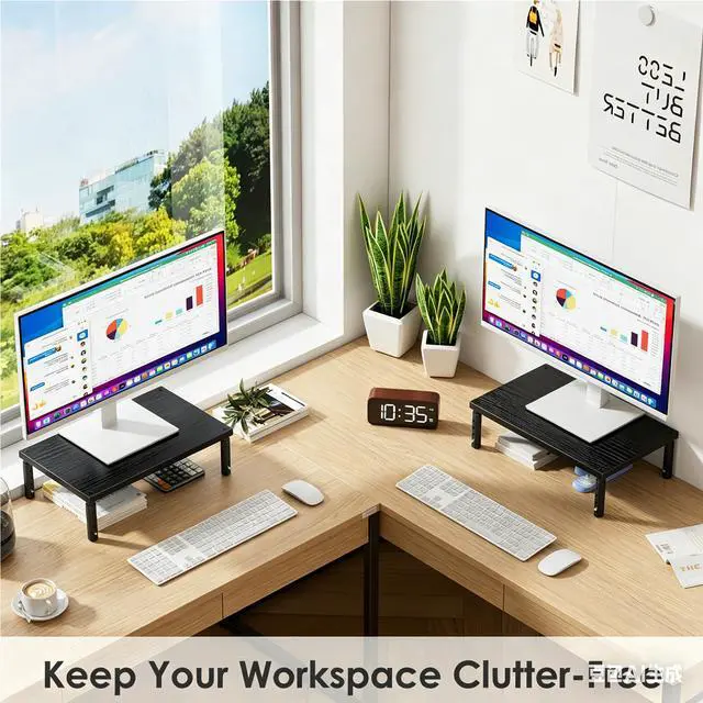 Alt view image 6 of 7 - Desk Organizers and Accessories, Adjustable Computer Monitor Stand Riser, Laptop Stand for Desk, Office Desk Accessories & Workspace Organizers for Home Office, Black Wood