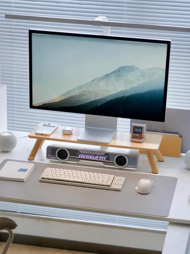 Main image of Bamboo Monitor Stand Riser with Cable Routing Slot, Ergonomic Computer Shelf for Desk, Natural Wood Desktop Organizer for Monitor Laptop Printer, Home Office Accessory