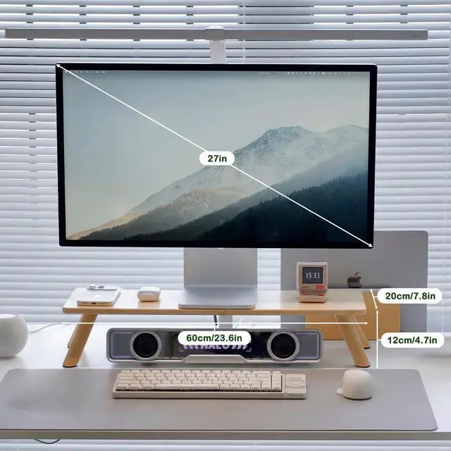 Alt view image 6 of 7 - Bamboo Monitor Stand Riser with Cable Routing Slot, Ergonomic Computer Shelf for Desk, Natural Wood Desktop Organizer for Monitor Laptop Printer, Home Office Accessory