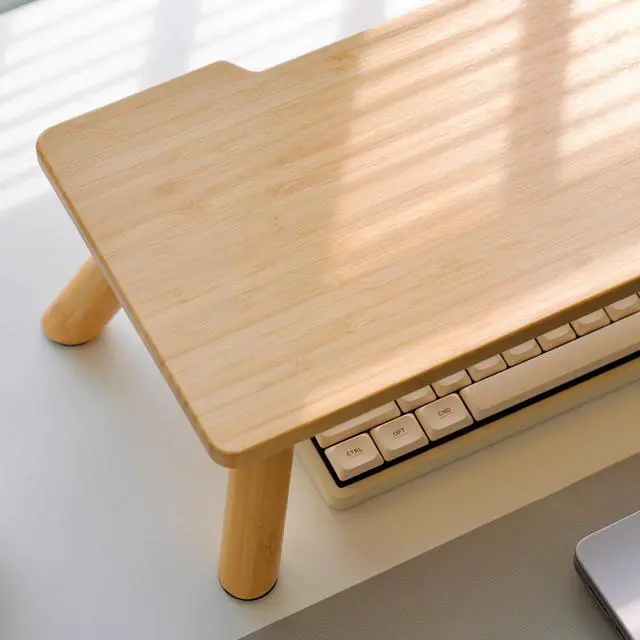 Alt view image 7 of 7 - Bamboo Monitor Stand Riser with Cable Routing Slot, Ergonomic Computer Shelf for Desk, Natural Wood Desktop Organizer for Monitor Laptop Printer, Home Office Accessory