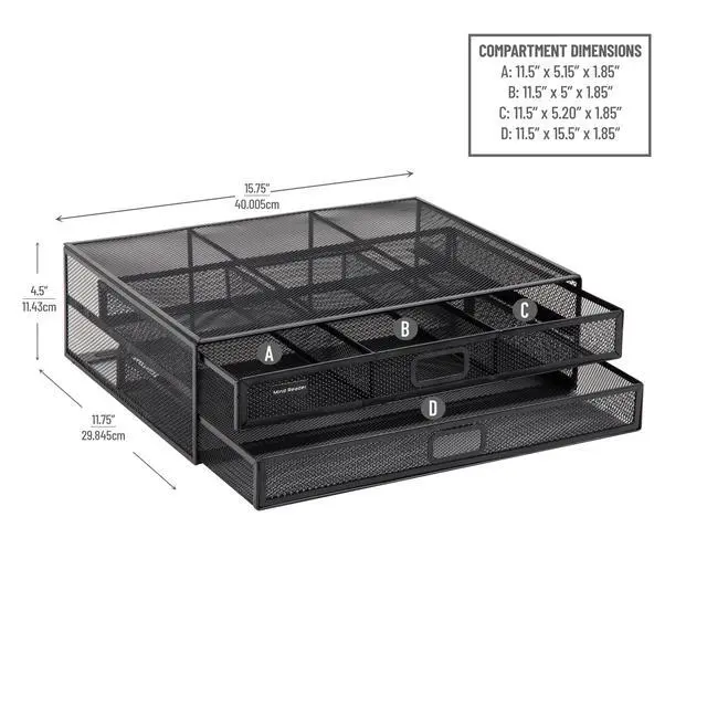 Alt view image 3 of 7 - Monitor Stand, Ventilated Laptop Riser, Storage Drawer, Office, Metal Mesh, Black