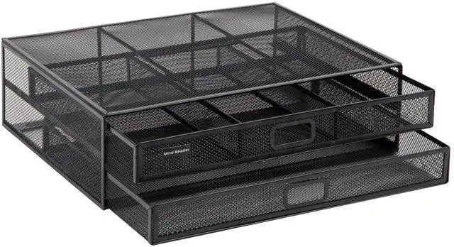 Alt view image 7 of 7 - Monitor Stand, Ventilated Laptop Riser, Storage Drawer, Office, Metal Mesh, Black