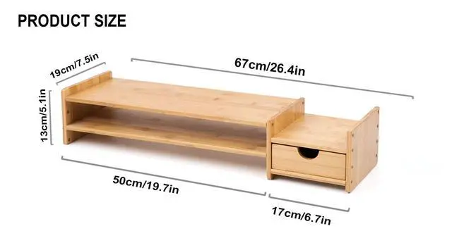 Alt view image 5 of 7 - Bamboo 2-Tier Monitor Stand Riser with Drawers, Desktop Organizer for Laptop, Computer, Printer, Cellphone - Reduce Neck & Eye Strain, Office & Home Use