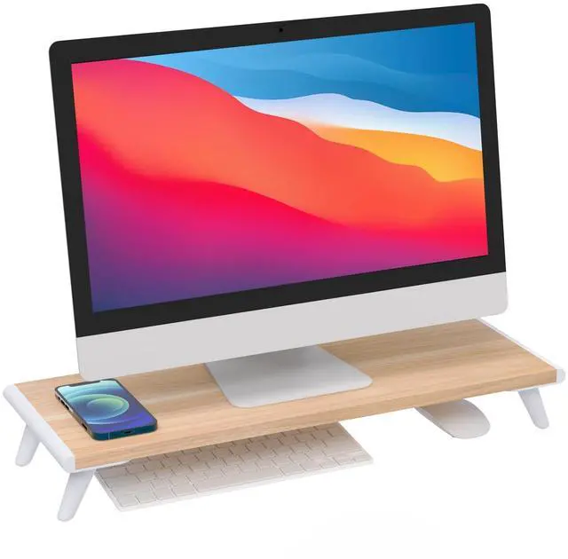 Main image of Monitor Stand Riser for Desk, 22.4" x 8.3" Larger Computer Stand for Laptop, PC, Printer, Sturdy Desktop Computer Shelf with Non-Skid Rubber, Home Office, Natural Wood