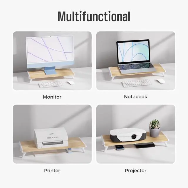 Alt view image 4 of 7 - Monitor Stand Riser for Desk, 22.4" x 8.3" Larger Computer Stand for Laptop, PC, Printer, Sturdy Desktop Computer Shelf with Non-Skid Rubber, Home Office, Natural Wood