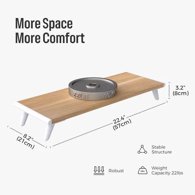 Alt view image 5 of 7 - Monitor Stand Riser for Desk, 22.4" x 8.3" Larger Computer Stand for Laptop, PC, Printer, Sturdy Desktop Computer Shelf with Non-Skid Rubber, Home Office, Natural Wood