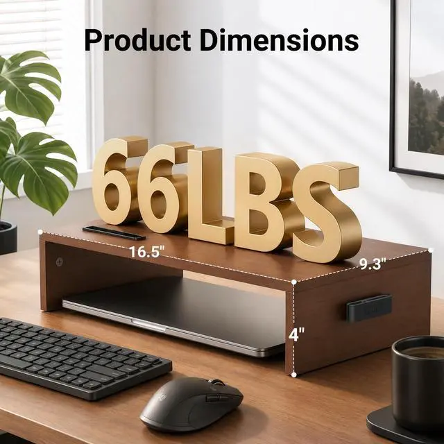Alt view image 3 of 7 - Monitor Stand Riser with Cellphone Holder & Cable Management, 16.7 Inch Wood Monitor Riser Stand, Desktop Stand for PC/TV/Laptop/Printer, Walnut
