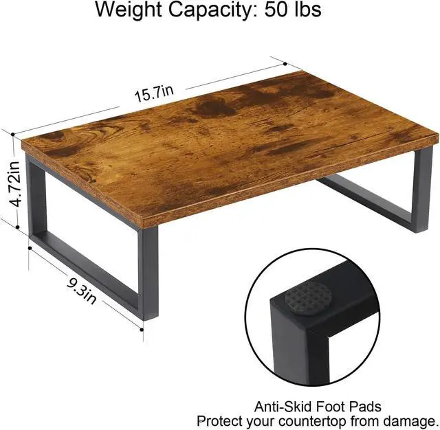 Alt view image 2 of 7 - Stand Riser 2 Pack Laptop Stand Riser Holder Wood Computer Stands Vintage Tabletop Storage Organizer Shelf for Notebook PC Printer Lift Stands TV Risers Wooden Desk Organizers Brown (Brown)