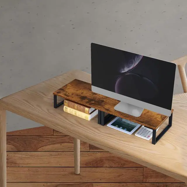 Alt view image 5 of 7 - Stand Riser 2 Pack Laptop Stand Riser Holder Wood Computer Stands Vintage Tabletop Storage Organizer Shelf for Notebook PC Printer Lift Stands TV Risers Wooden Desk Organizers Brown (Brown)