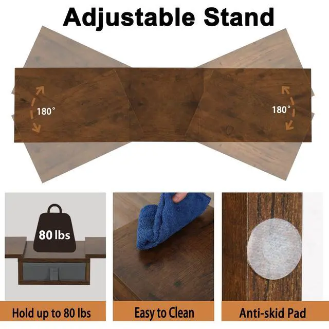 Alt view image 3 of 6 - 3 Shelf Monitor Stand Riser With Drawer - Length and Angle Adjustable Dual Riser With Storage Corner Desk Shelf Organizer Large Computer Stand for 2 Monitors/Laptop (Brown, 1 Drawer)