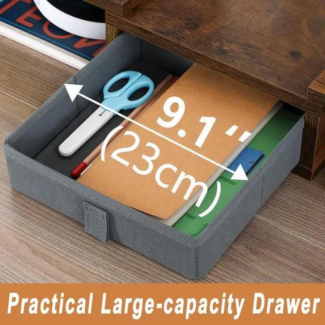 Alt view image 5 of 6 - 3 Shelf Monitor Stand Riser With Drawer - Length and Angle Adjustable Dual Riser With Storage Corner Desk Shelf Organizer Large Computer Stand for 2 Monitors/Laptop (Brown, 1 Drawer)