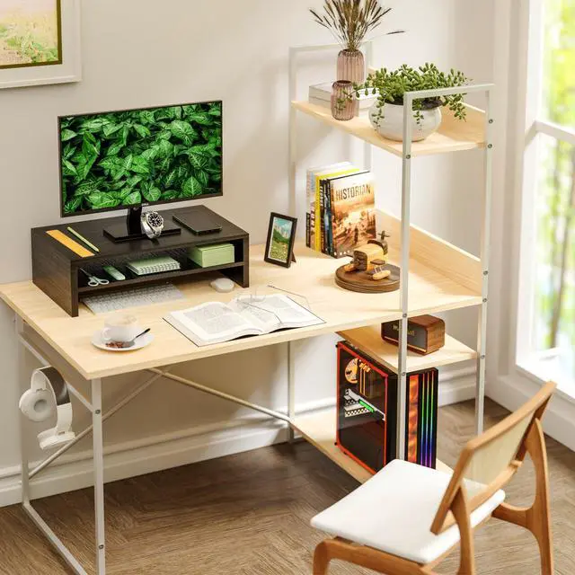 Alt view image 4 of 7 - Monitor Stand Riser, 2 Tier Wood Office Desk Storage Organizer for Laptop, Computer, Black