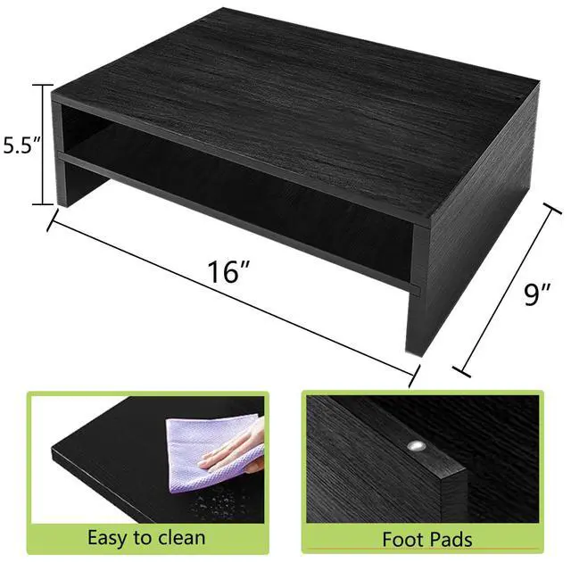Alt view image 7 of 7 - Monitor Stand Riser, 2 Tier Wood Office Desk Storage Organizer for Laptop, Computer, Black