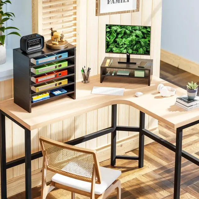 Alt view image 6 of 7 - Monitor Stand Riser, 2 Tier Wood Office Desk Storage Organizer for Laptop, Computer, Black